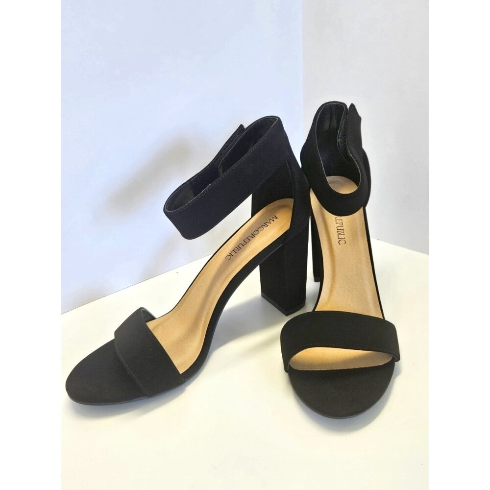 Casual Business Black Ankle Strap Block Heels Woman Size 10 Wide‎ Comfort Insole